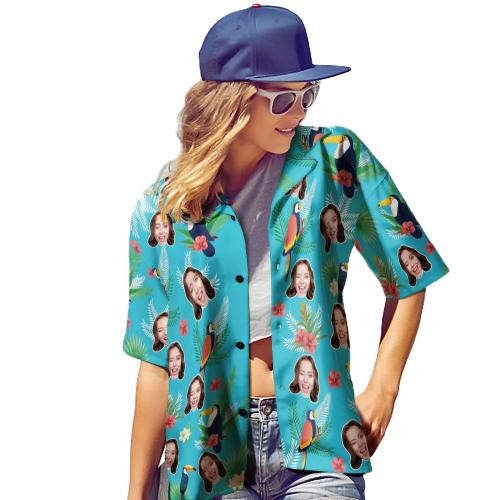 Custom Face Hawaiian Shirt Personalized Photo Summer Shirts for Women - Toucan