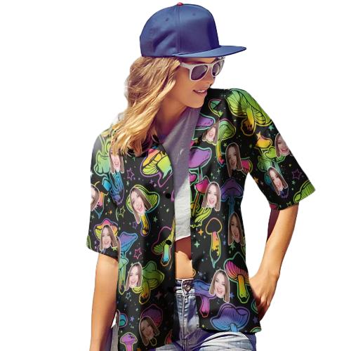 Custom Face Hawaiian Shirt Personalized Photo Summer Shirts for Women - Mushrooms