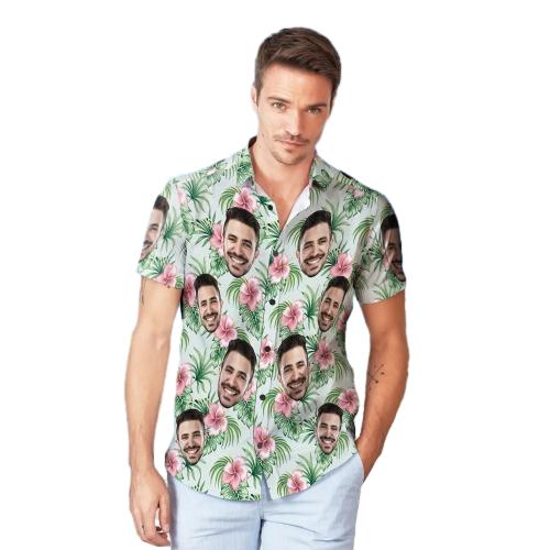 Custom Face Hawaiian Shirt And Beach Shorts Personalized Men's Photo Tropical Aloha Vacation Party Gift