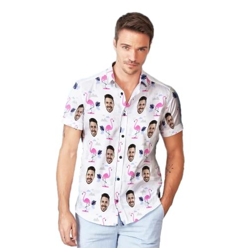 Custom Face Hawaiian Shirt And Beach Shorts Personalized Men's Photo Flamingo Print Vacation Party Gift