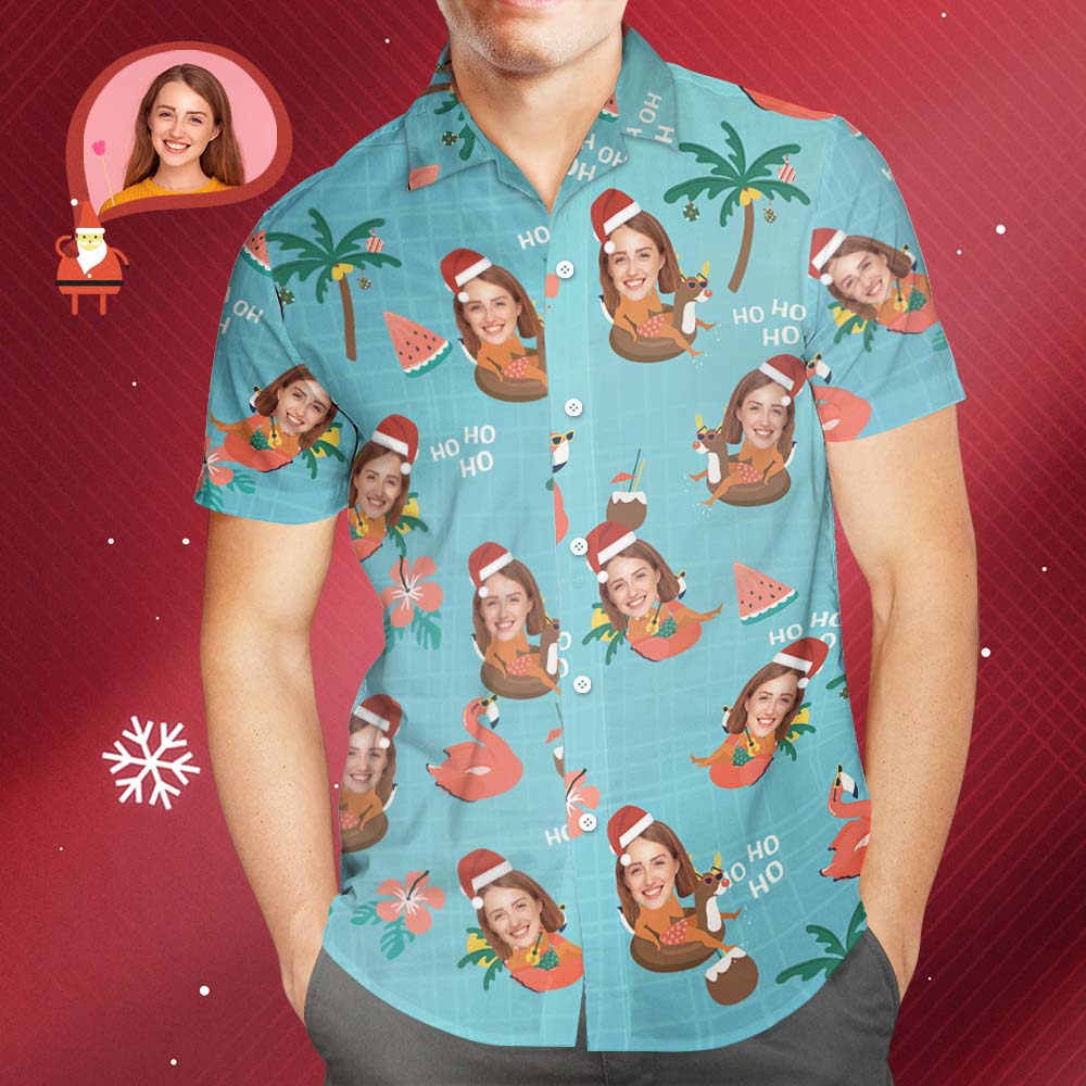 Custom Face Christmas Pool Party Hawaiian Shirt Men's Personalised Christmas Gift