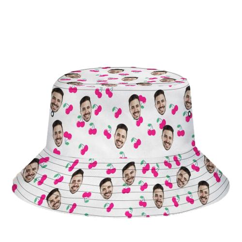 Custom Bucket Hat Unisex Face Bucket Hat Personalize Wide Brim Outdoor Summer Cap Hiking Beach Sports Hats Gift for Lover - Cherry
