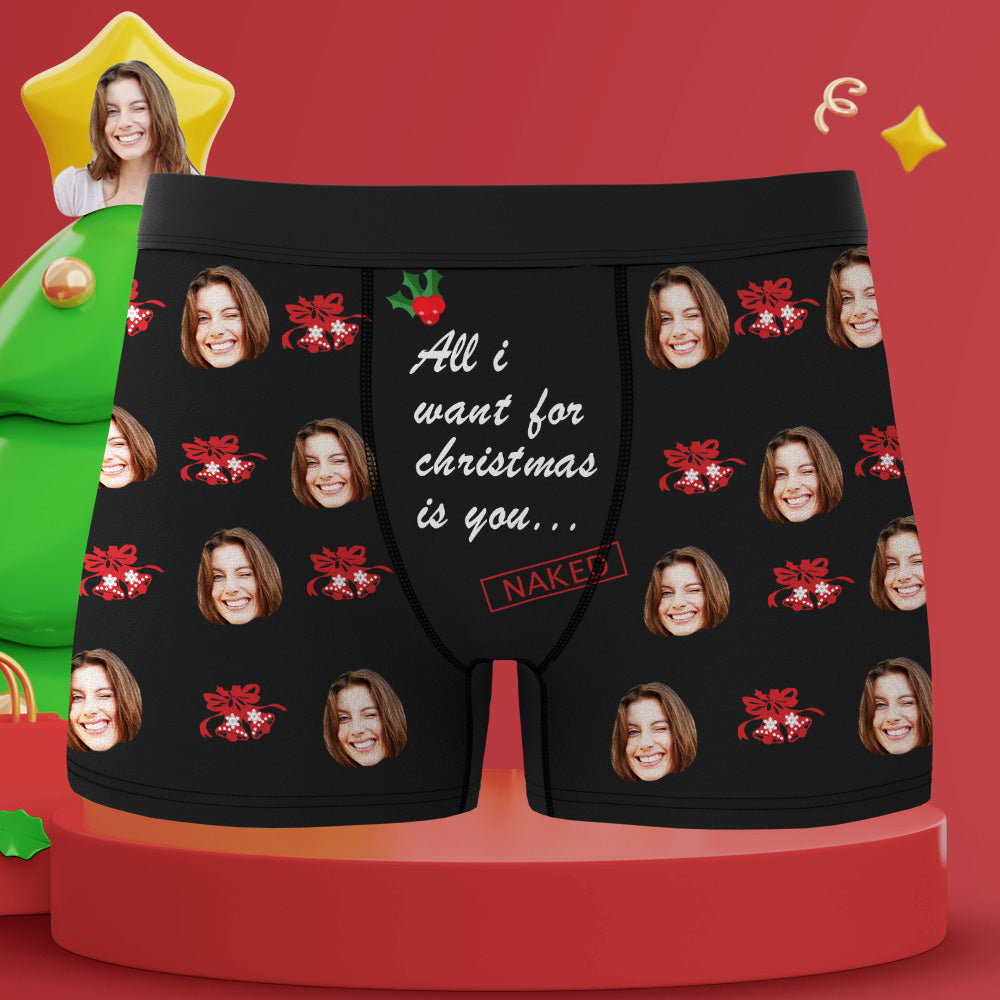 Custom Face Christmas Bells Boxers Briefs Personalized Men's Underwear Funny Briefs With Photo -All i Want for Christmas is You
