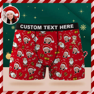 Custom Face Boxer Briefs Personalized Red Underwear Merry Christmas Gifts for Him
