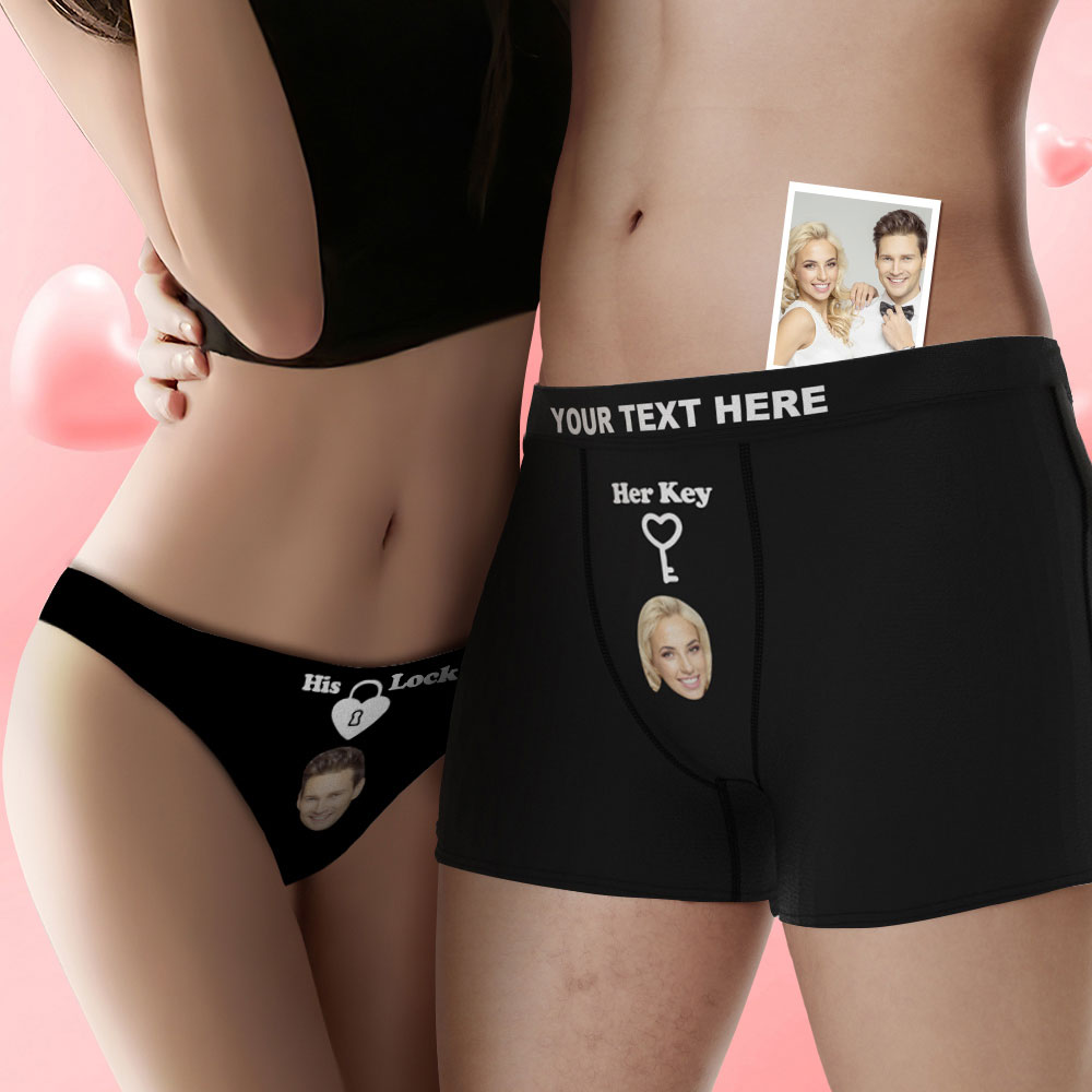 Custom Face Lock and Key Couple Underwear Personalized Underwear Valentine's Day Gift