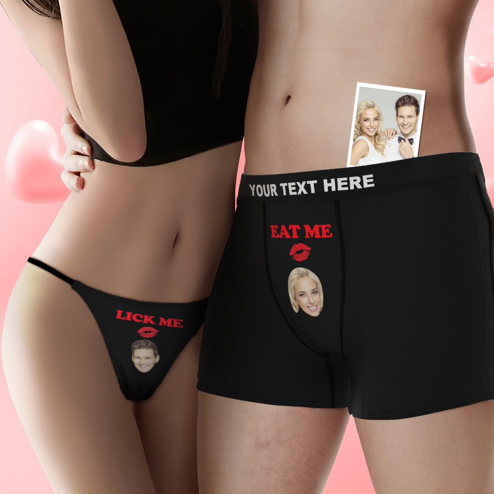 Custom Face Lick Me Couple Underwear Personalized Underwear Valentine's Day Gift - CustomFacePajamas