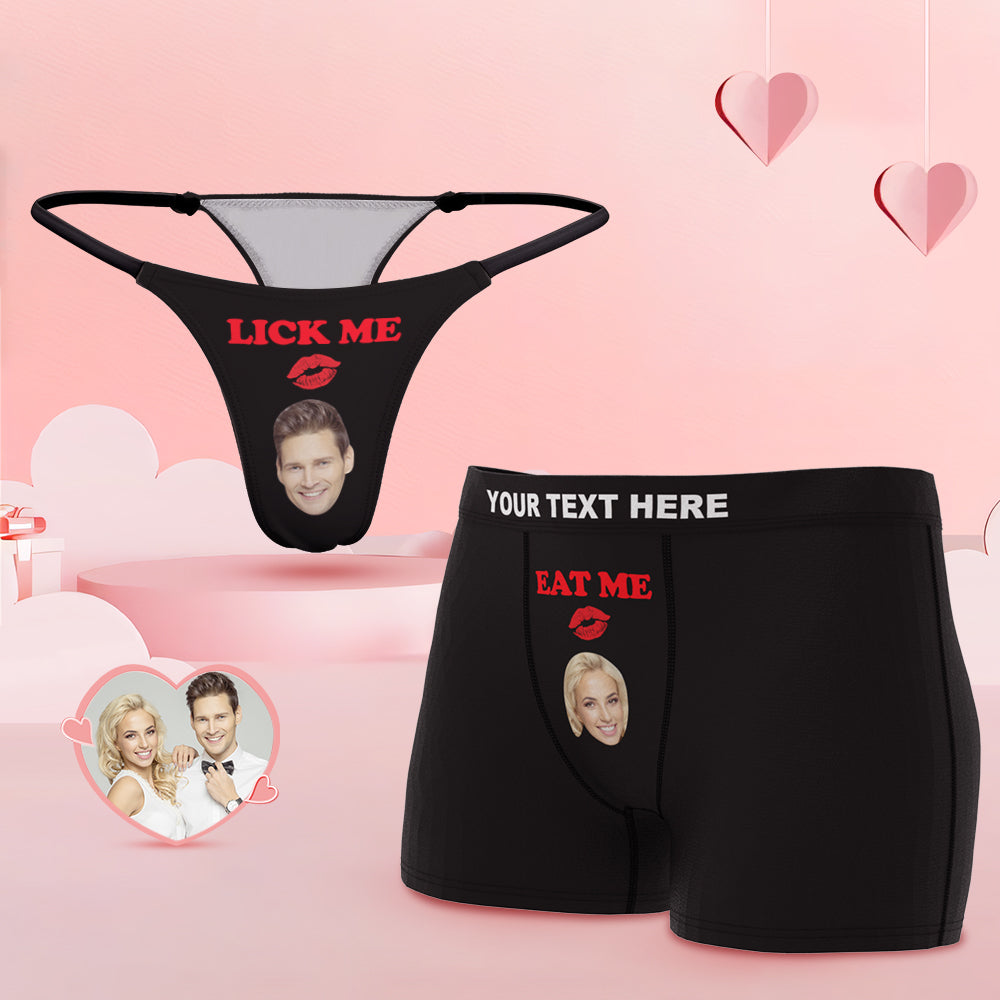 Custom Face Lick Me Couple Underwear Personalized Underwear Valentine's Day Gift - CustomFacePajamas