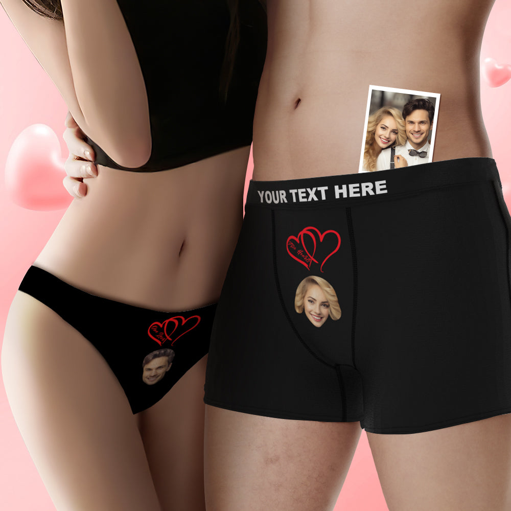 Custom Face Couple Underwear Two Hearts One Love Personalized Underwear Valentine's Day Gift - CustomFacePajamas