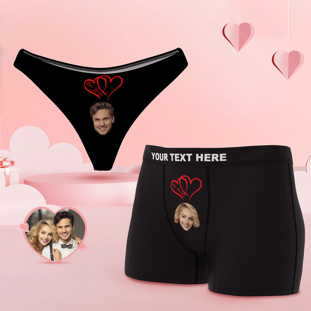 Custom Face Couple Underwear Two Hearts One Love Personalized Underwear Valentine's Day Gift - CustomFacePajamas