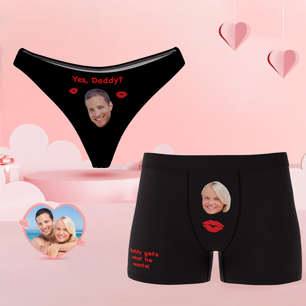 Personalized Face Couple Underwear Yes Daddy Custom Underwear for Couple Valentine's Day Gift - CustomFacePajamas