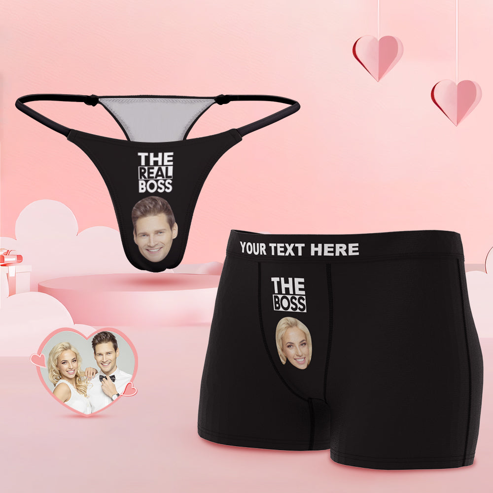 Custom Face Couple Underwear You are the Boss Personalized Underwear Valentine's Day Gift - CustomFacePajamas