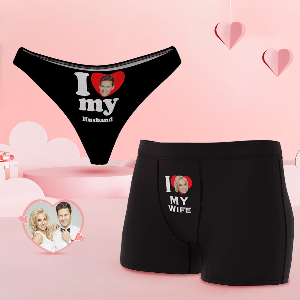 Custom Face Couple Underwear Love Heart Personalized Underwear Valentine's Day Gift - CustomFacePajamas