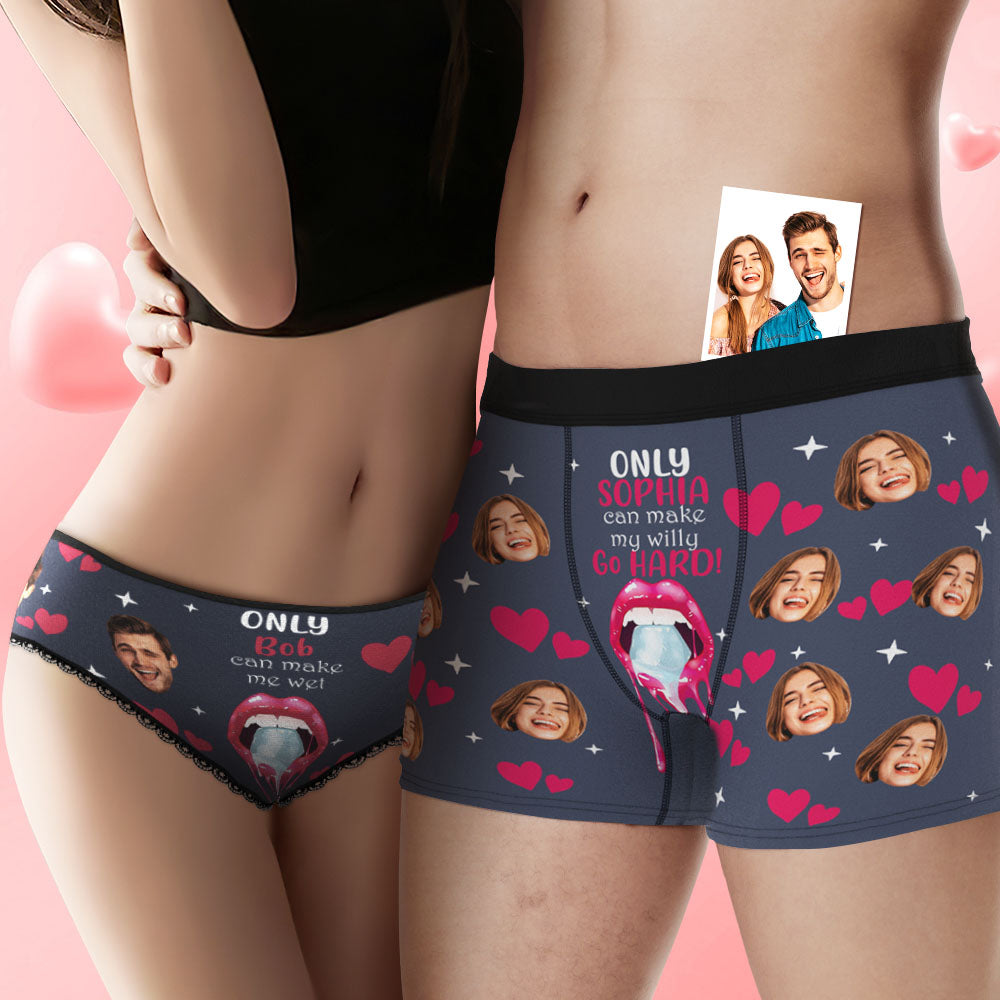 Custom Face Underwear Personalized Funny Couple Boxer Briefs and Panties Valentine's Day Gifts - CustomFacePajamas