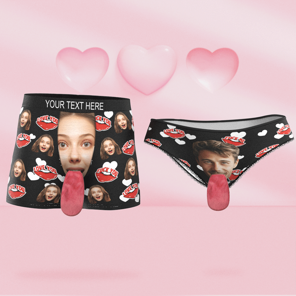 Custom Face Underwear Personalized Magnetic Tongue Underwear Love You Valentine's Gifts for Couple - CustomFacePajamas