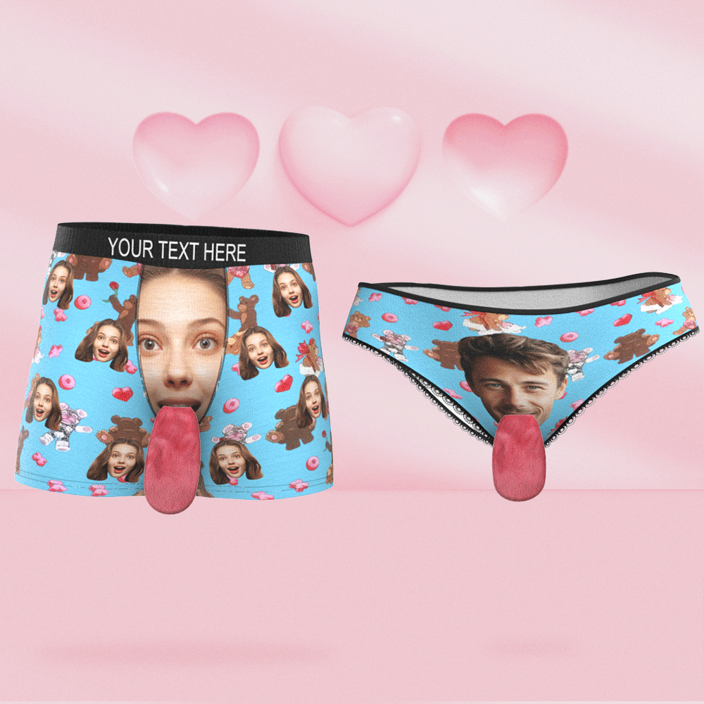 Custom Face Underwear Personalized Magnetic Tongue Underwear Love Bear Valentine's Gifts for Couple - CustomFacePajamas