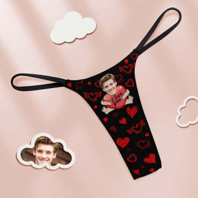 Custom Face Women's Tanga Thong I Love You With Hearts Funny Sweet Gift For Girlfriend