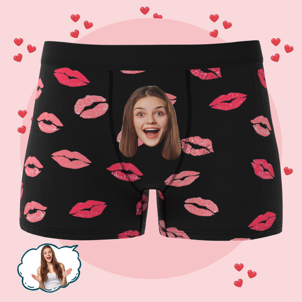 Custom Kiss Face Boxers Popular Boxer Shorts Men's Underwear Valentine's Day Gifts - CustomFacePajamas