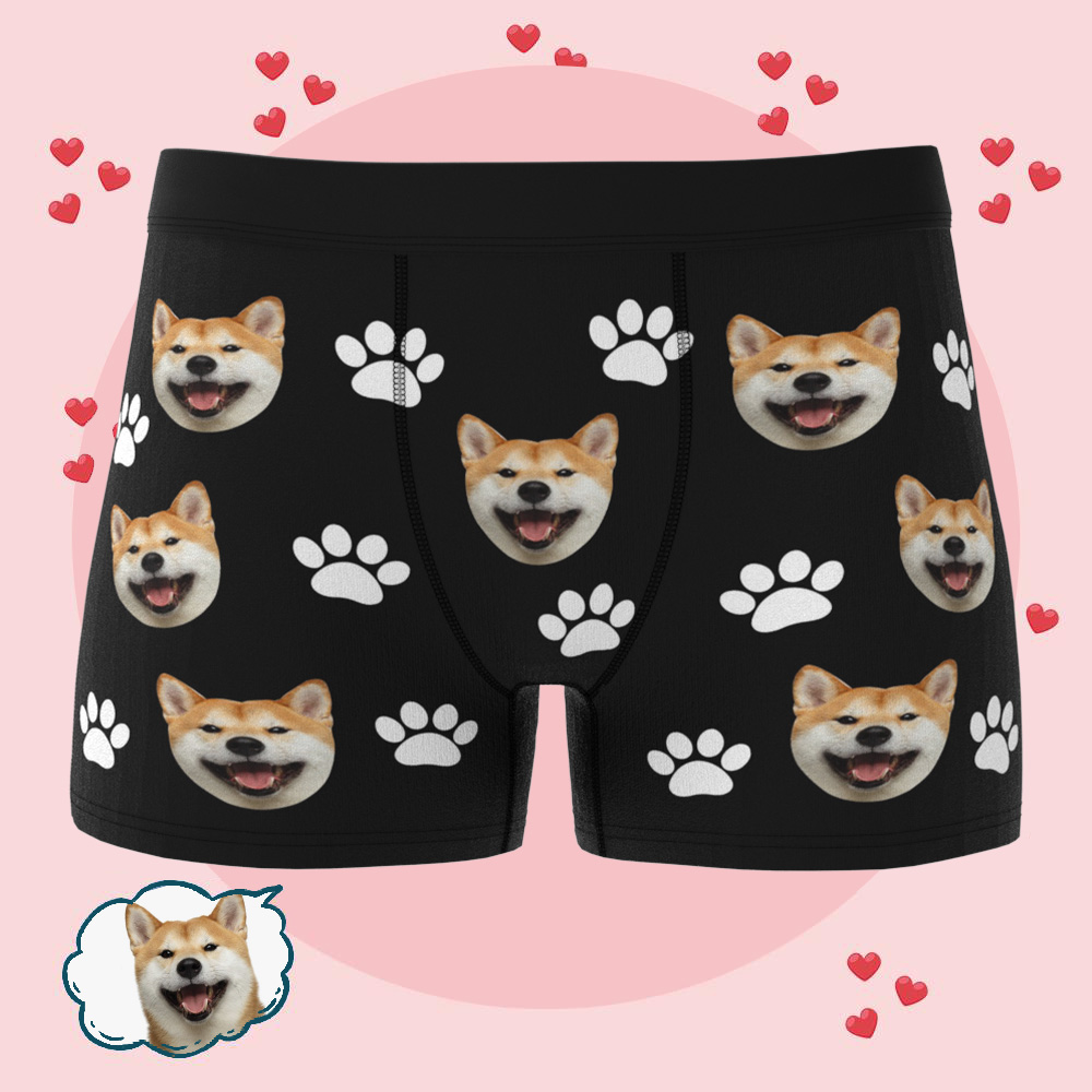 Personalized Pet Underwear Custom Dog Face Boxer Brief Paws Print Men's Underwear Best Valentine's Day Gift For Him - CustomFacePajamas