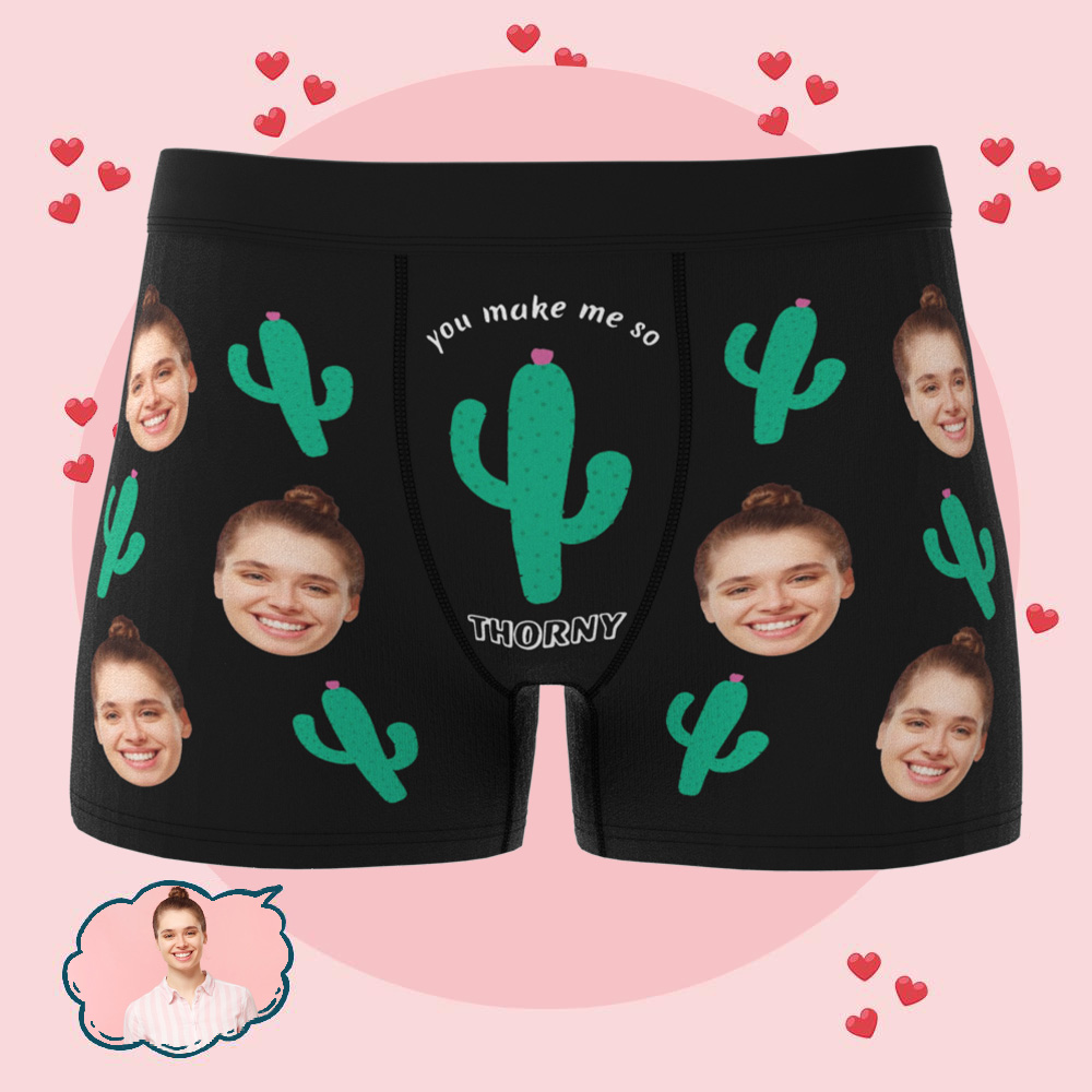 Custom Photo Boxers Men's Boxer With Her Faces Personalized Cactus Underwear for Men  Valentine's Day Gift - CustomFacePajamas