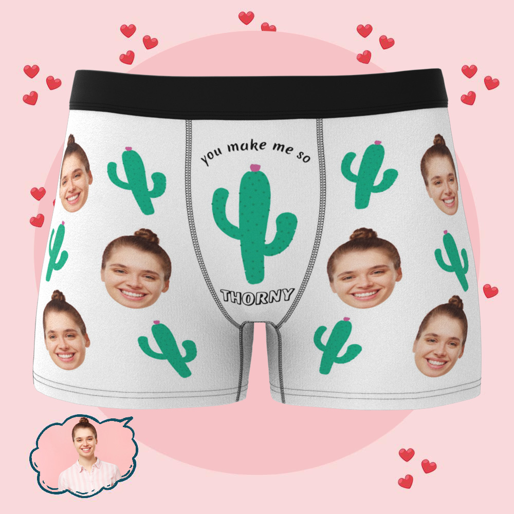 Custom Photo Boxers Men's Boxer With Her Faces Personalized Cactus Underwear for Men  Valentine's Day Gift - CustomFacePajamas