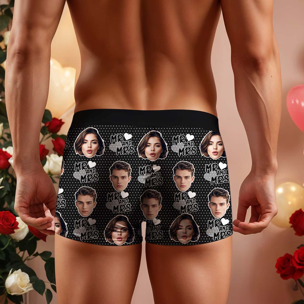 Custom Mr & Mrs Boxers Face Boxers Popular Boxer Shorts Men's Underwear Valentine's Day Gifts - CustomFacePajamas