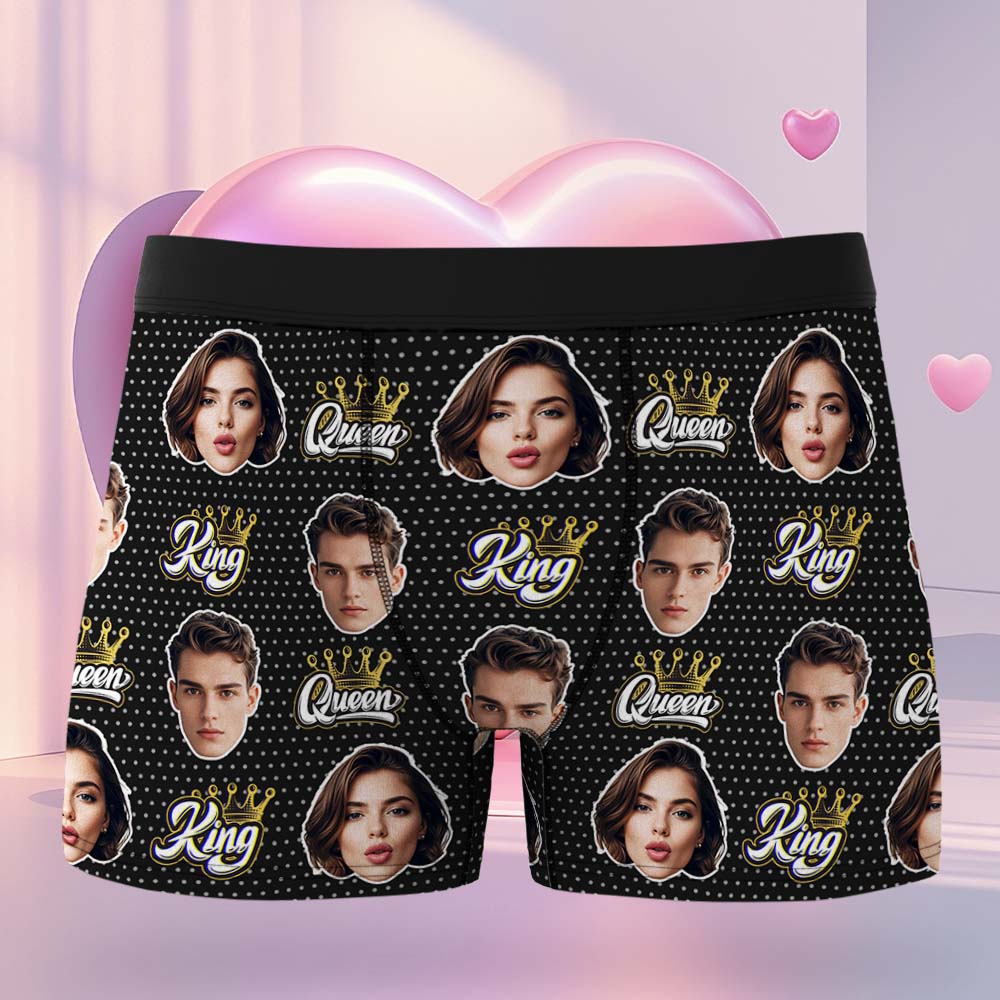 Custom King & Queen Boxers Boxers Face Boxers Popular Boxer Shorts Men's Underwear Valentine's Day Gifts - CustomFacePajamas