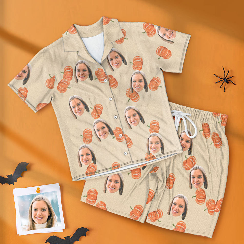 Custom Face Short Sleeved Pajamas Personalized Women's Sleepwear Hallowen Gifts For Her