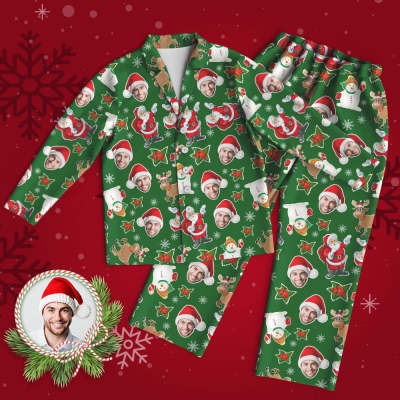 Custom Face Pajama Personalized Green Photo Pajamas Christmas Gifts for Family