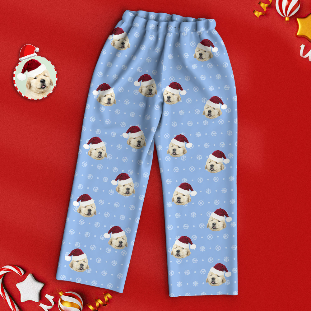 Custom Cute Pet Face Pajamas Snowflake Pajamas Christmas Gift