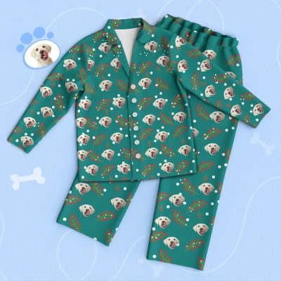 Custom Green Pet Face Pajamas Cherry Pajamas