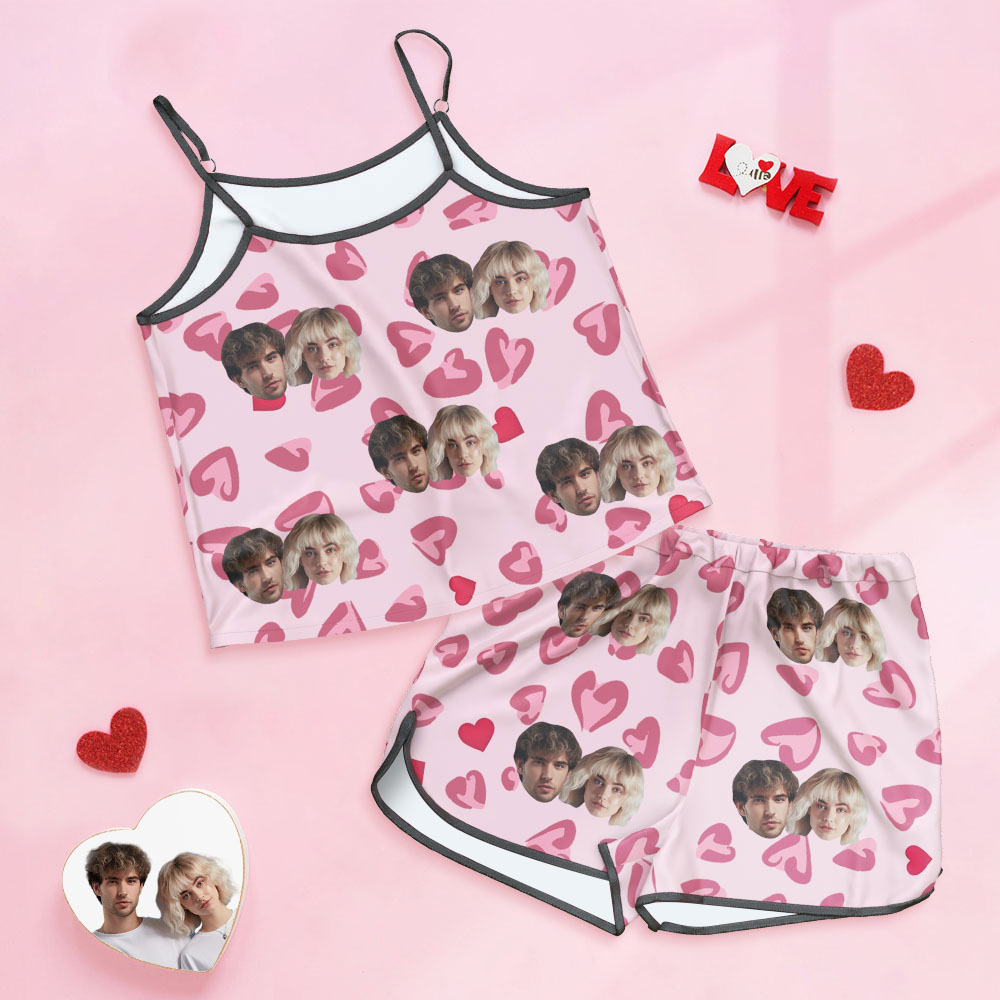 Custom Face Camisole Sleepwear Personalized Lingerie Set Couple Face Pink Gift