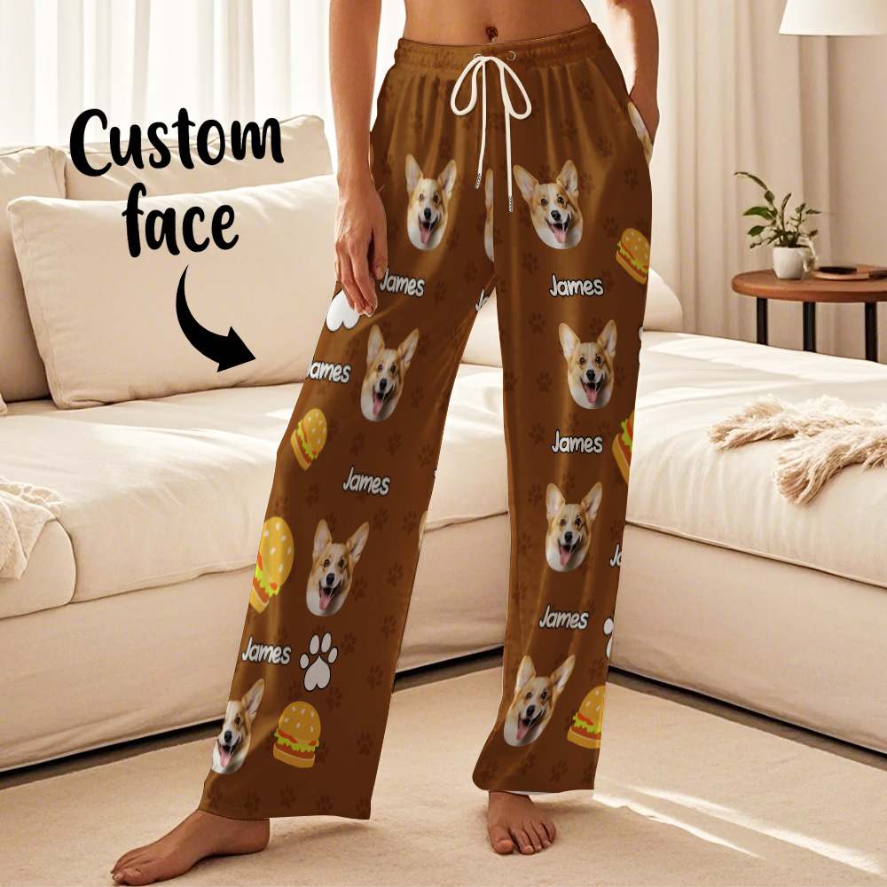 Custom Photo Funny Dog Cat Face Pajamas Pants Personalized Photo Bottoms Pet Lovers Pajamas