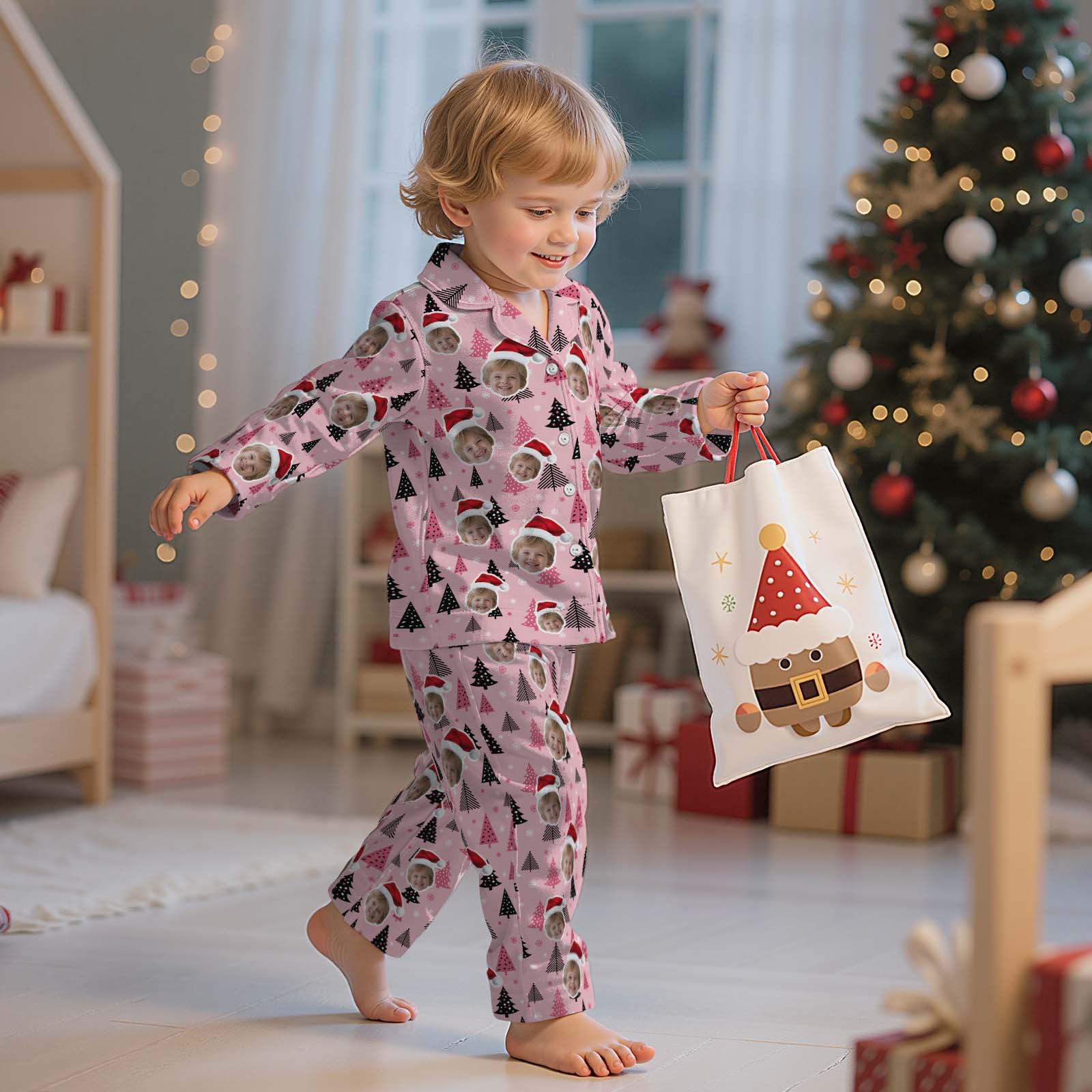 Custom Face Children's Pajamas Personalized Kid's Sleepwear With Pet Dog Christmas Gifts