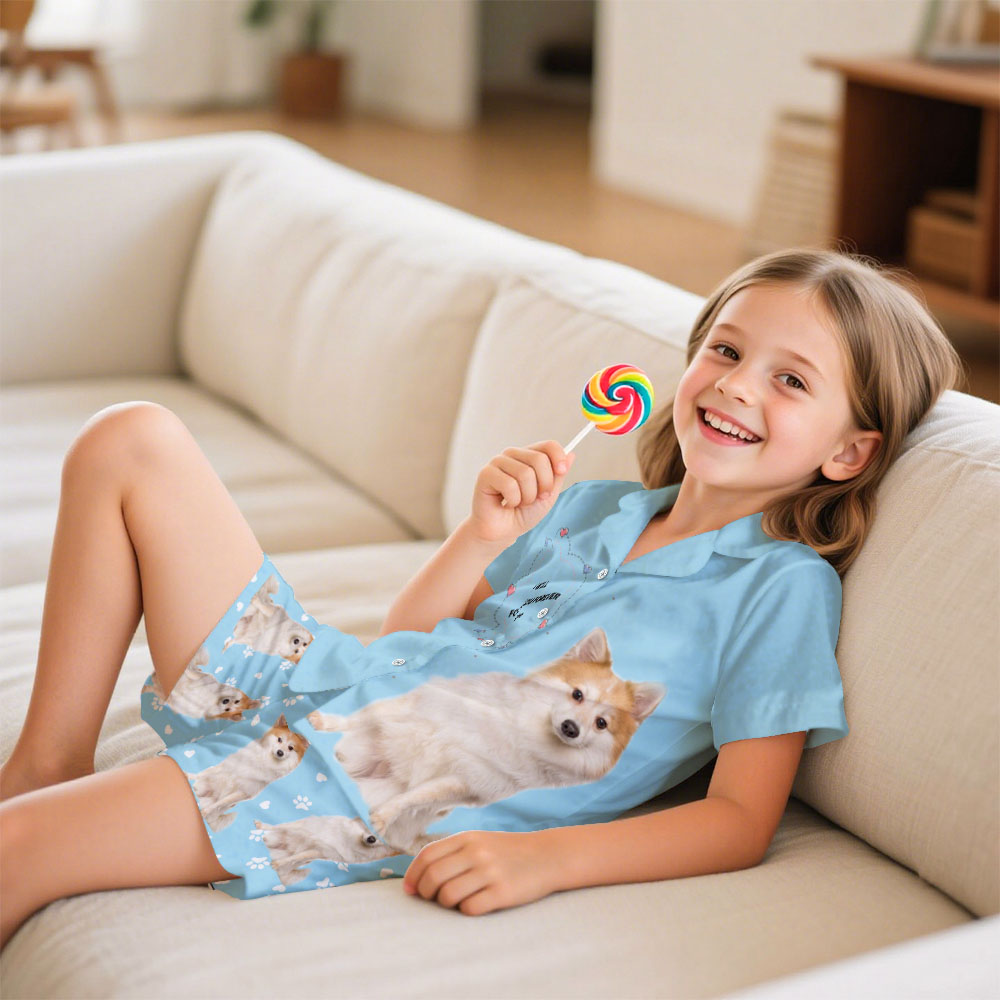 Custom Pet Photo Short Children Pajama Set  Dog Cat Lover Pajamas
