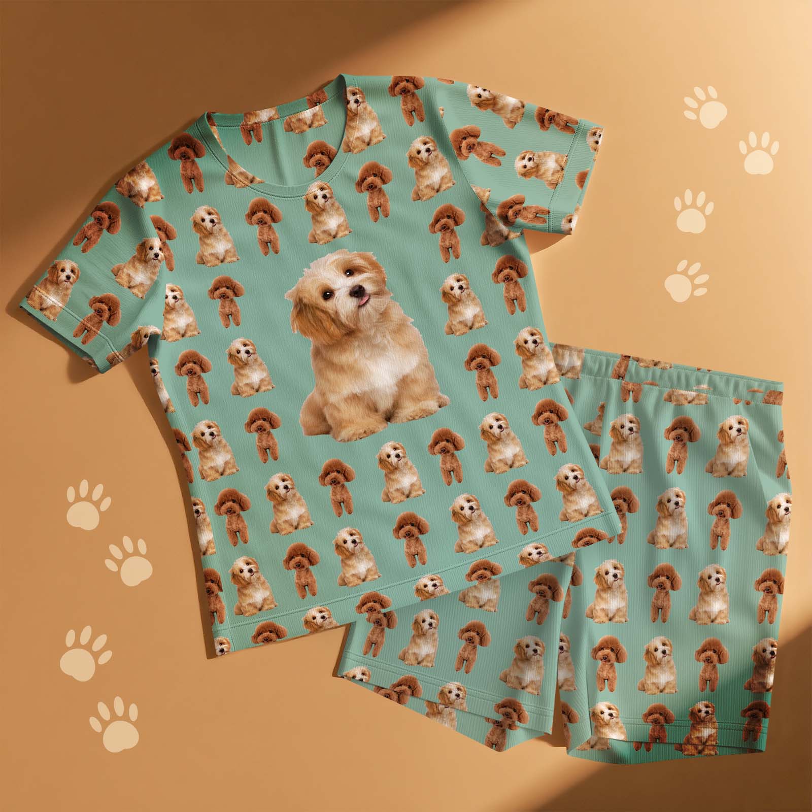 Custom Round-neck Short Pajamas with Face and Name Pet,Customized Pajama Set For Child