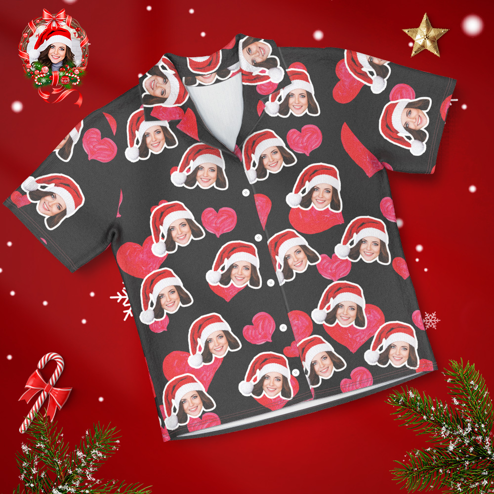 Custom Face Short Sleeved Pajama Shorts Personalized Photo Pajama Women Men Summer Pajamas Summer Gifts - Heart