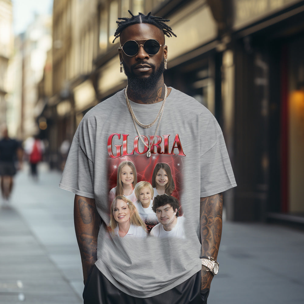 Custom Photo Vintage Tee Personalized Name T-shirt Personalised Christmas Gifts for Family