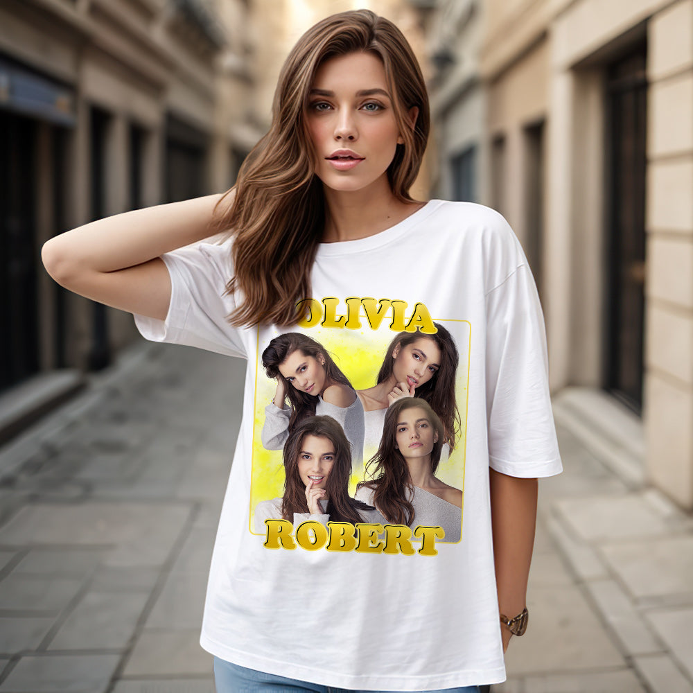 Custom 90s Bootleg Vintage Rap T Shirt Personalized Name And Photo T-shirt - CustomFacePajamas