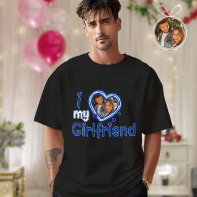 Custom Photo and Text Couple Shirt Gift For Couple Husband And Wife-I Love My Boyfriend