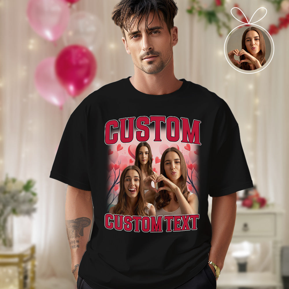 Custom Vintage Rap Shirt Personalized Photo And Text Shirt Gift Valentine's Day For Men