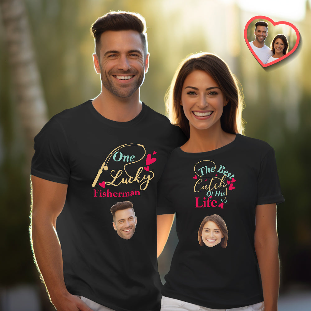 Custom Couple Matching T-shirts Best Catch Personalized Matching Couple Shirts Valentine's Day Gift - CustomFacePajamas