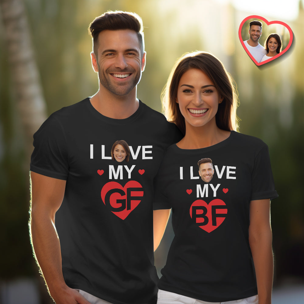 Custom Couple Matching T-shirts I Love My BF I Love My GF Valentine's Day Gift - CustomFacePajamas