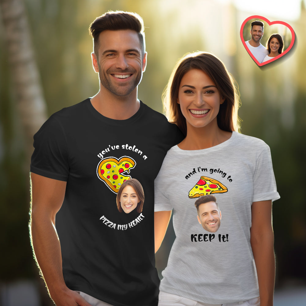 Custom Couple Matching T-shirts Pizza My Heart Personalized Matching Couple Shirts Valentine's Day Gift - CustomFacePajamas