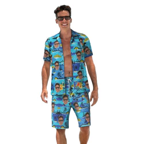 Vice City Custom Face Hawaiian Shirt And Beach Shorts Personalized Men's Photo Gang Style Vacation Party Gift
