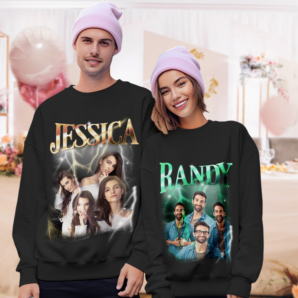 Custom Photo and Text Hoodie Personalized Photo Gift Unisex Personality Vintage Lightning Sweatshirt - CustomFacePajamas