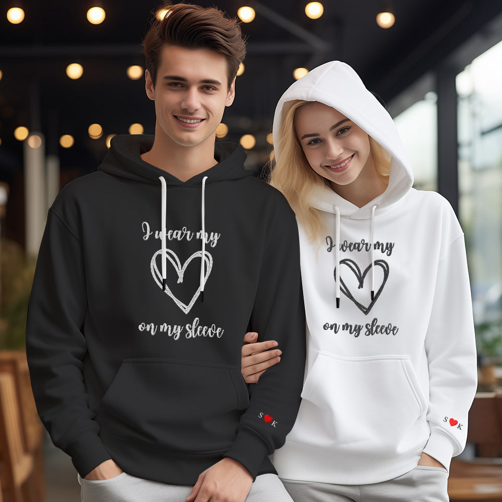 Personalized Embroidered Love Heart Hoodie Custom Text Sweatshirt Valentine Gift - CustomFacePajamas