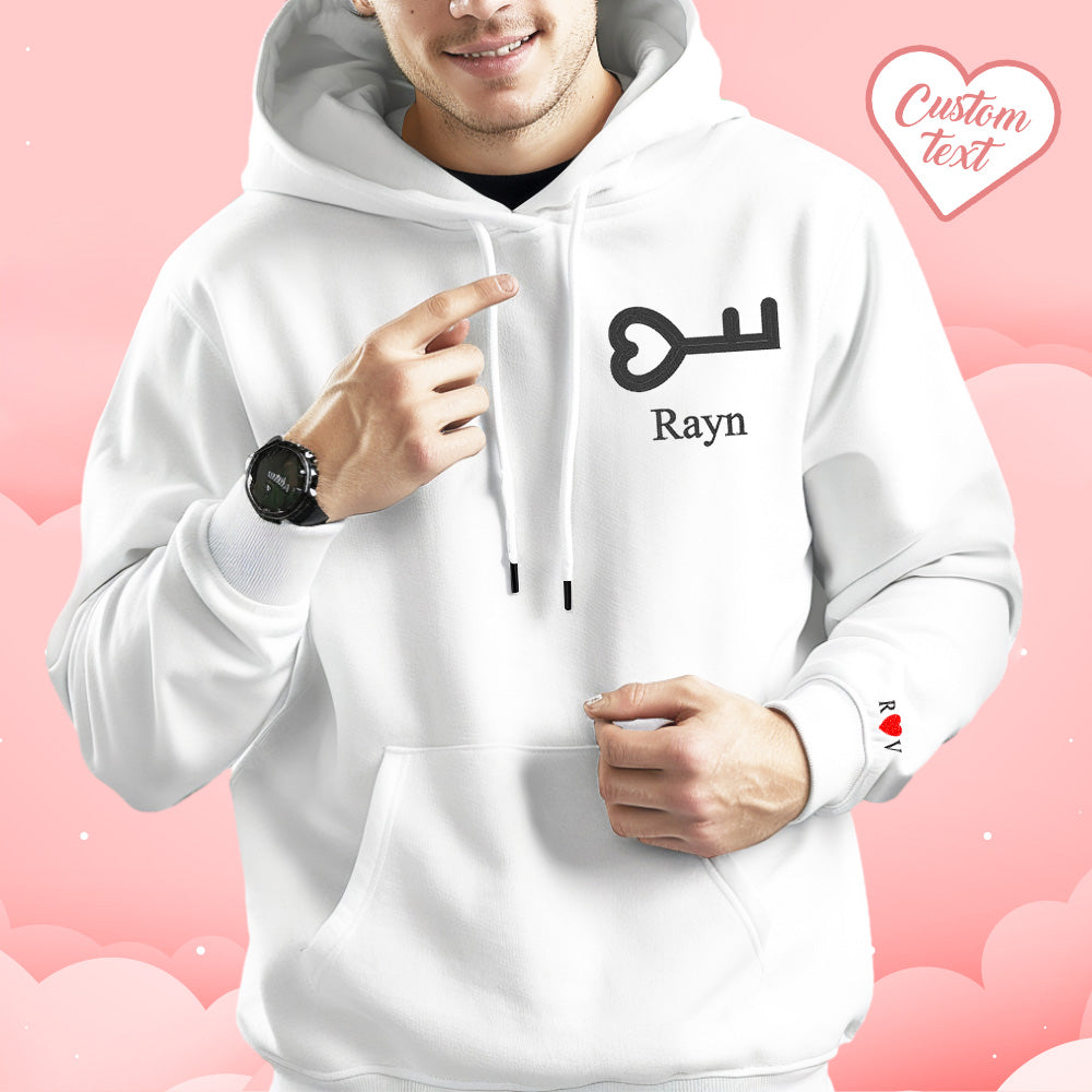 Personalized Text Embroidered Hoodie Meaningful Heart Key And Lock Set Couple Sweatshirt - CustomFacePajamas