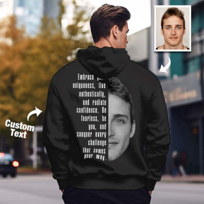Custom Text and Face Hoodie Personalized Fashion Unisex Sweatshirt Gift for Him for Her