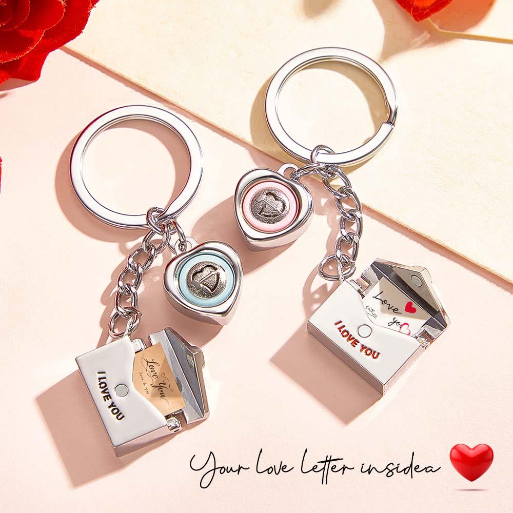 Custom Engraved I LOVE YOU Sound Envelope Style Keychain Set 2Pcs Key Chains Elegant Valentine's Gift For Couples