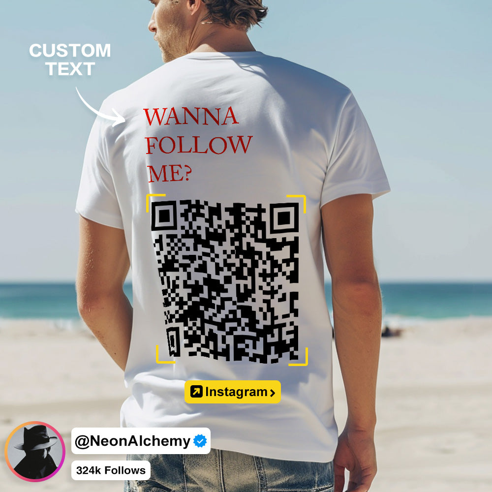 Custom QR Code T-shirt Personalized Social Connection Shirt with Text WANNA FOLLOW ME? - CustomFacePajamas